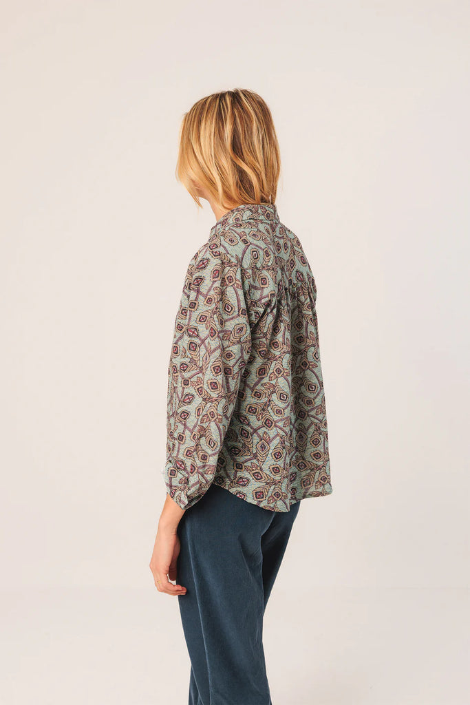 INDI AND COLD PATTERN BLUE SHIRT