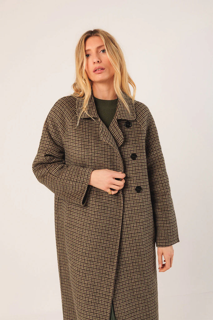 INDI AND COLD WOOL CHECK COAT
