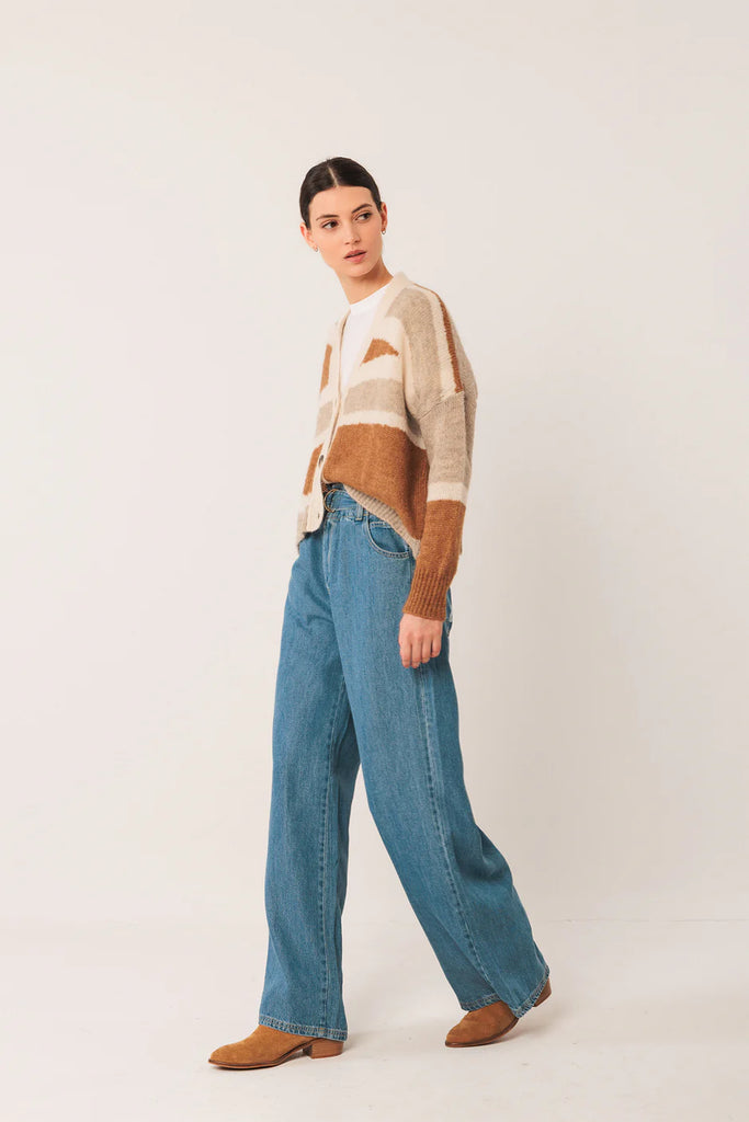 INDI AND COLD CAMEL AND CREAM CARDIGAN