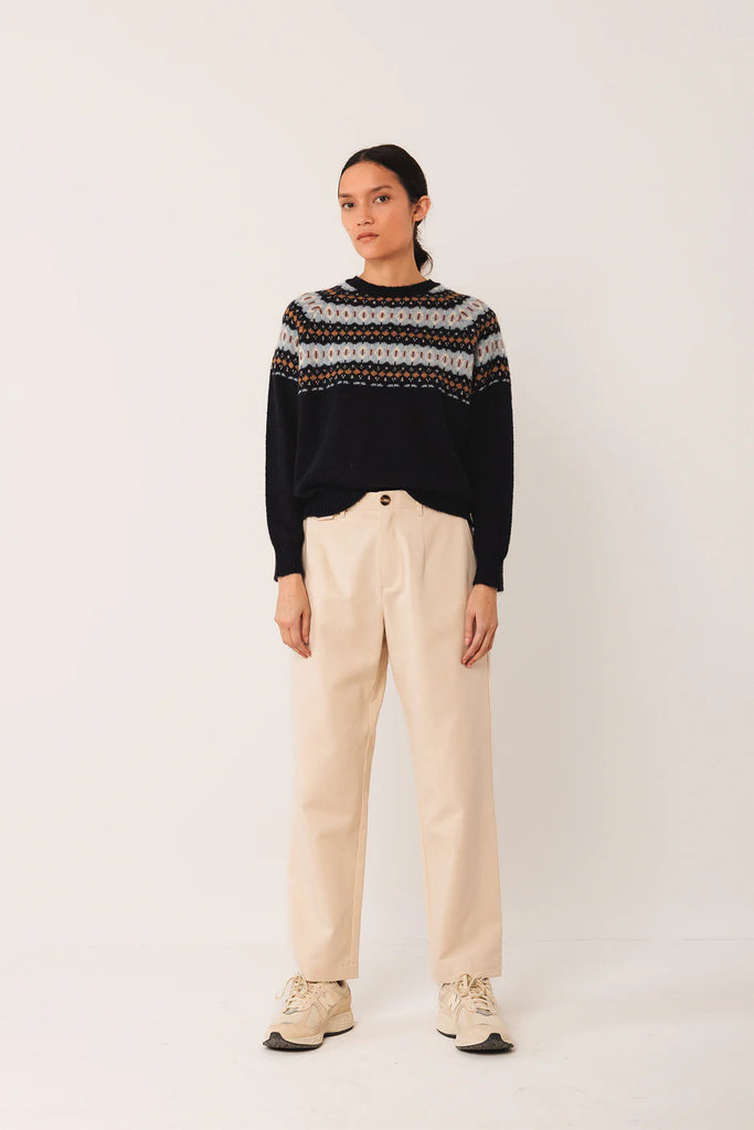 INDI AND COLD NAVY KNIT WITH NECKLINE BORDER TRIM