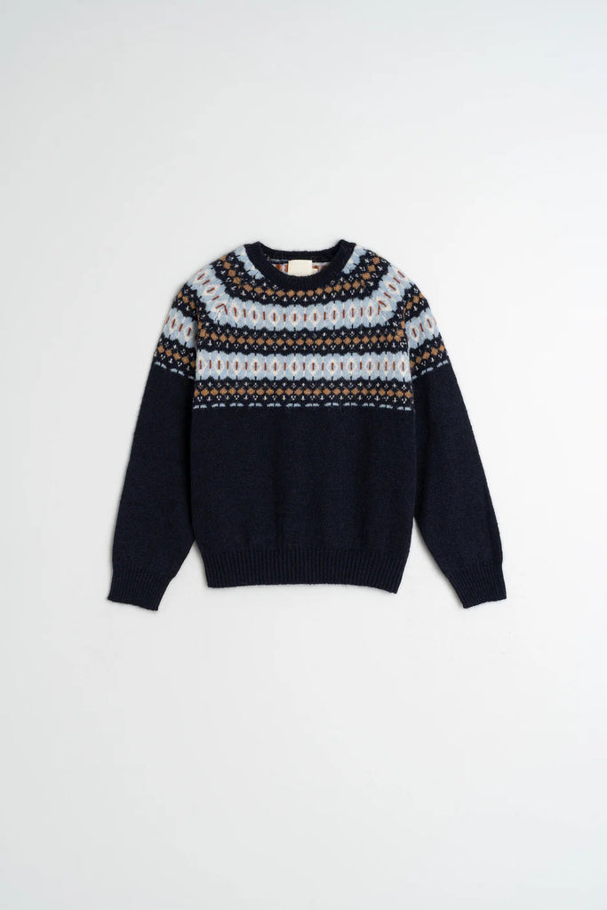 INDI AND COLD NAVY KNIT WITH NECKLINE BORDER TRIM