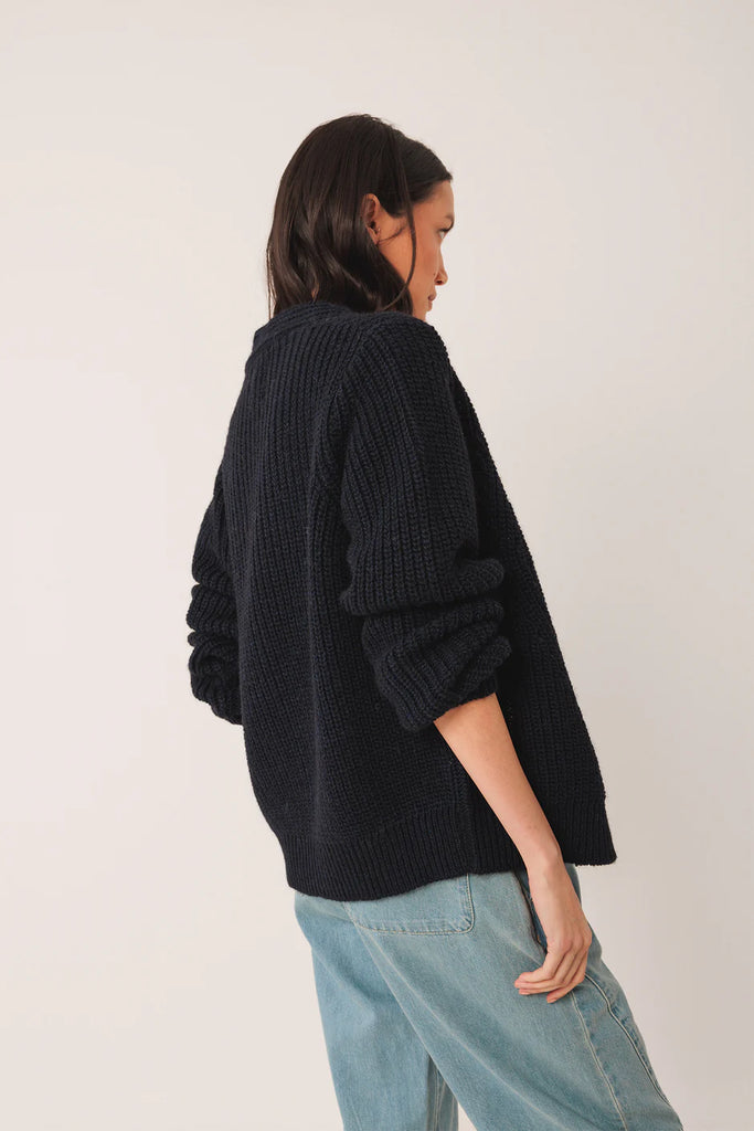 INDI AND COLD RIB KNIT NAVY CARDIGAN