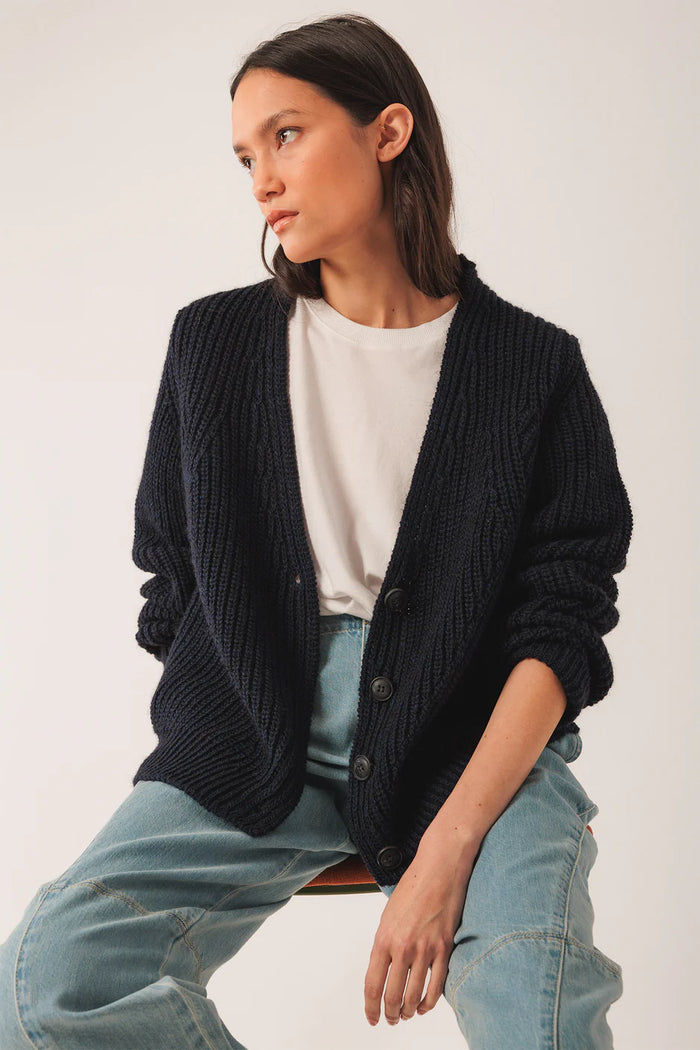 INDI AND COLD DARK NAVY RIB CARDIGAN