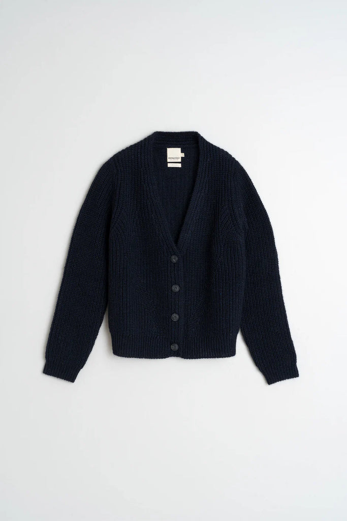 INDI AND COLD RIB KNIT NAVY CARDIGAN