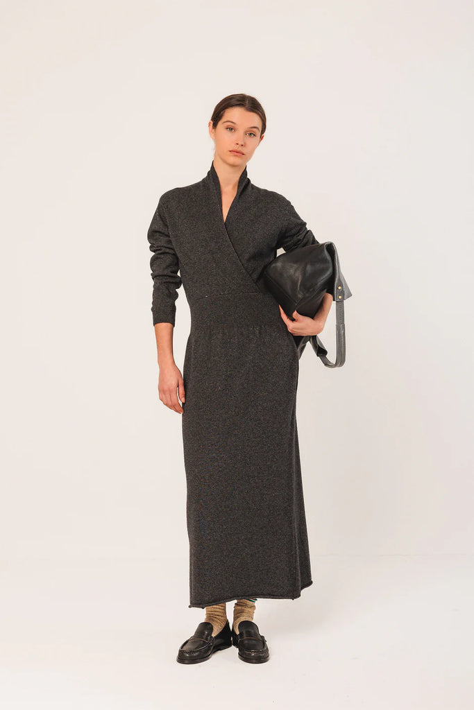 INDI AND COLD CHARCOAL WOOL DRESS