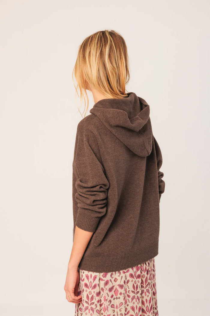 INDI AND COLD BROWN KNIT HOODED TOP