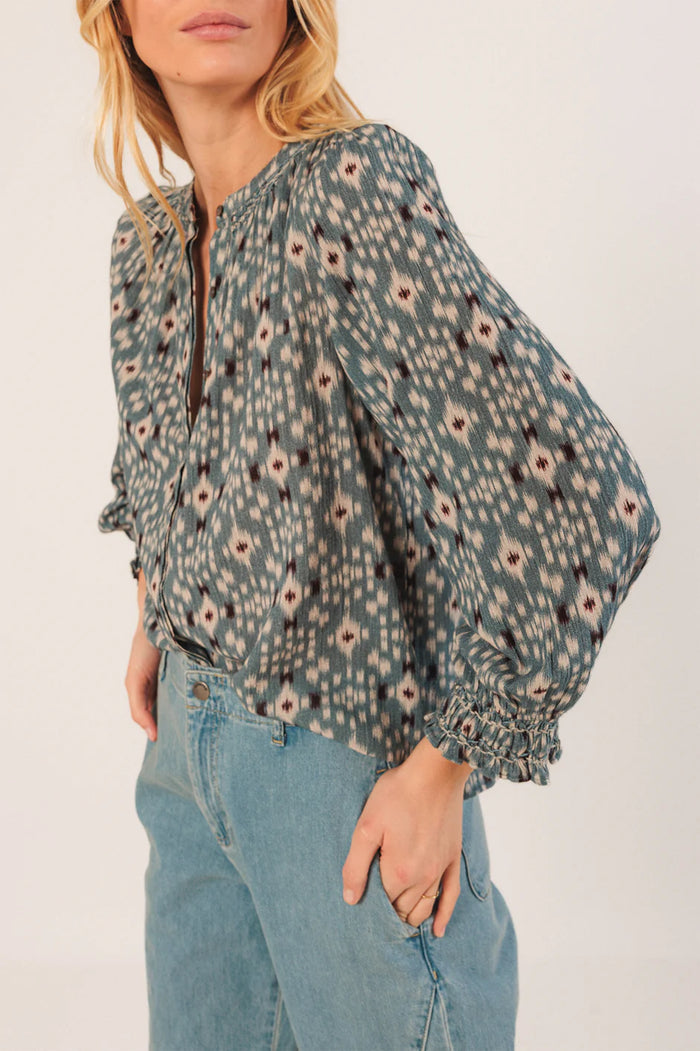 INDI AND COLD PRINT SMOCK BLOUSE