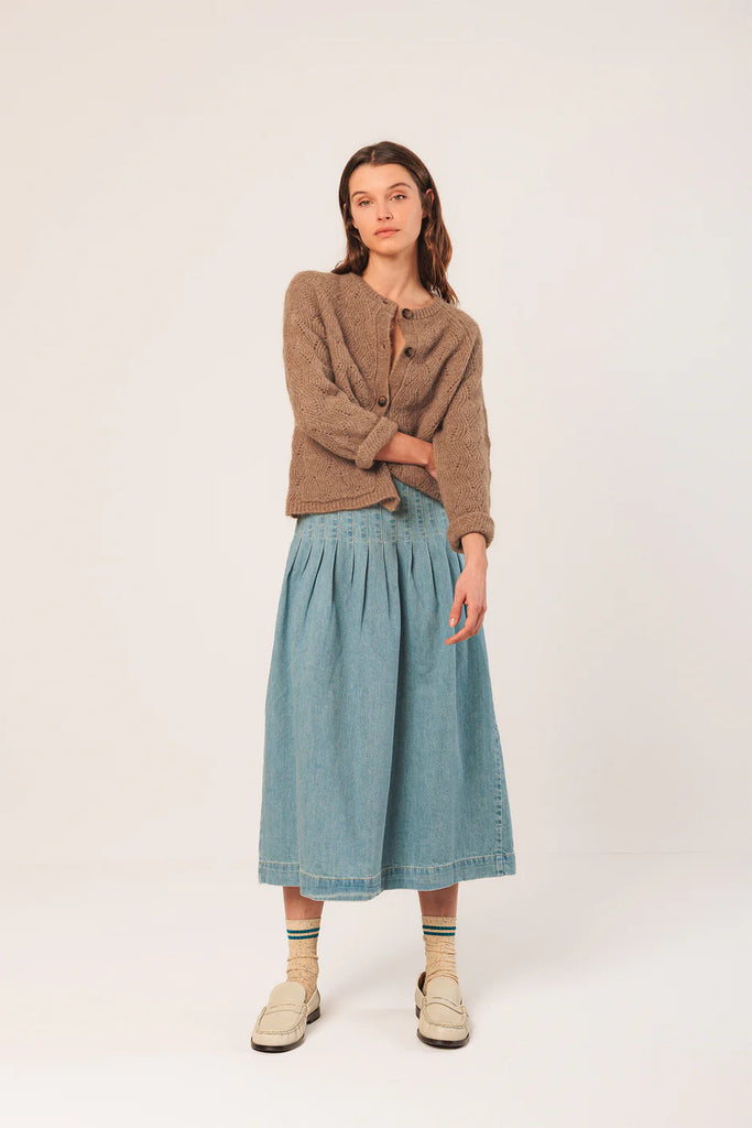 INDI AND COLD TAUPE CROCHET CARDIGAN