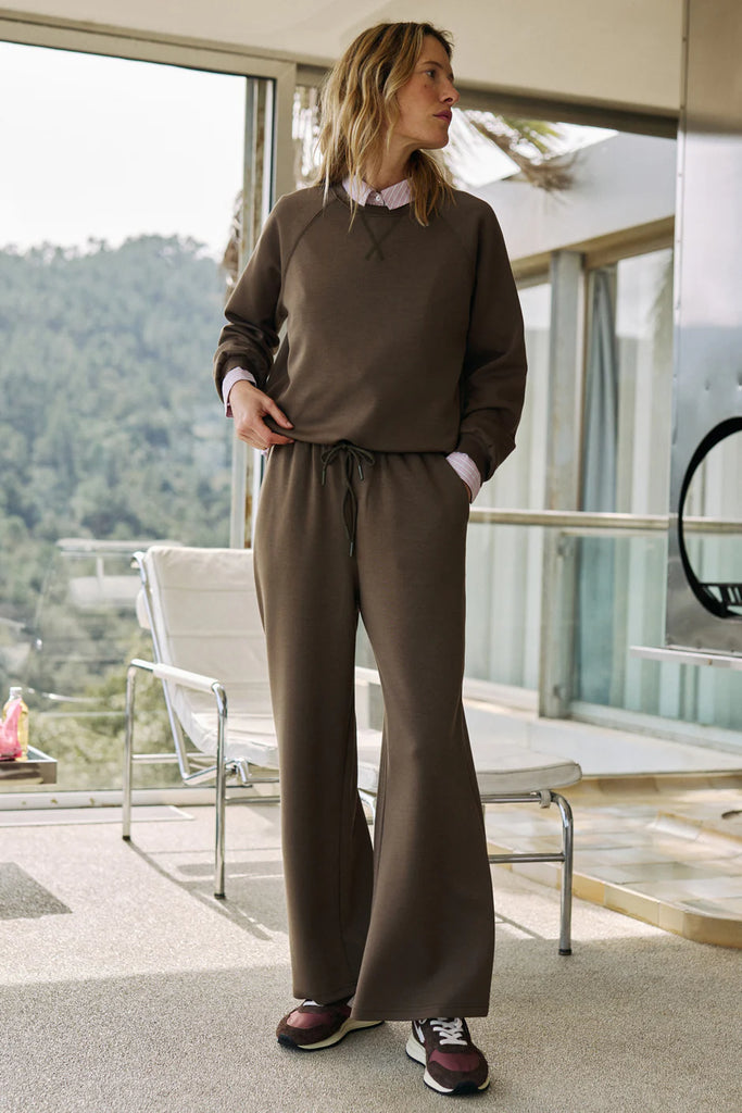 INDI AND COLD KHAKI JERSEY WIDE LEG TROUSER