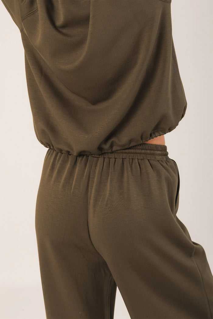 INDI AND COLD KHAKI JERSEY WIDE LEG TROUSER