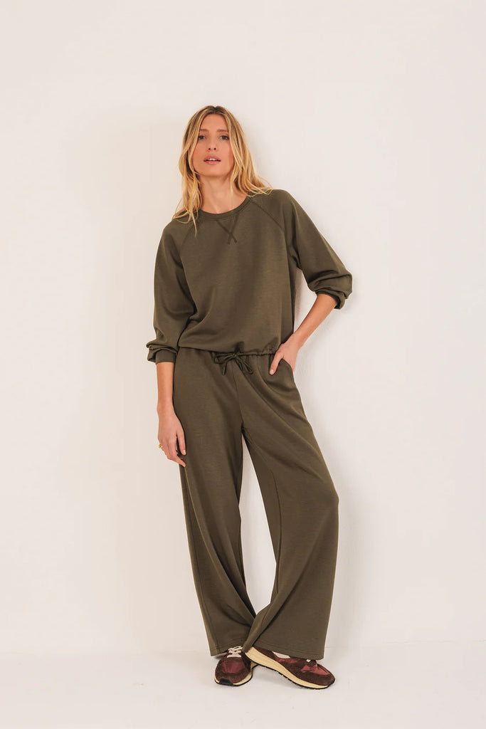 INDI AND COLD KHAKI JERSEY WIDE LEG TROUSER