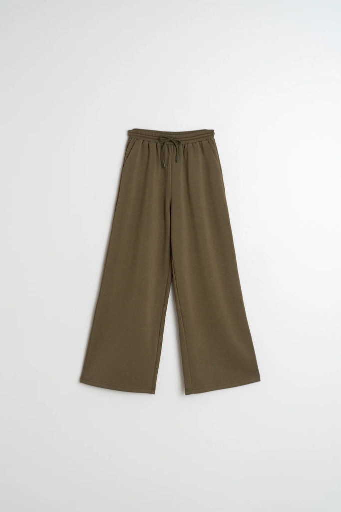 INDI AND COLD KHAKI JERSEY WIDE LEG TROUSER