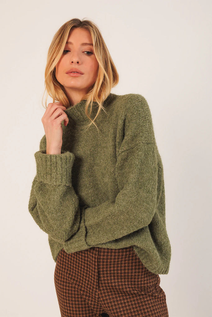 INDI AND COLD HIGH NECK GREEN KNIT