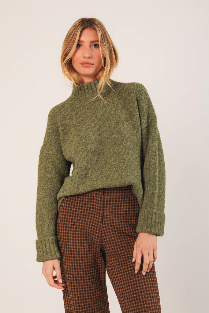 INDI AND COLD HIGH NECK GREEN KNIT