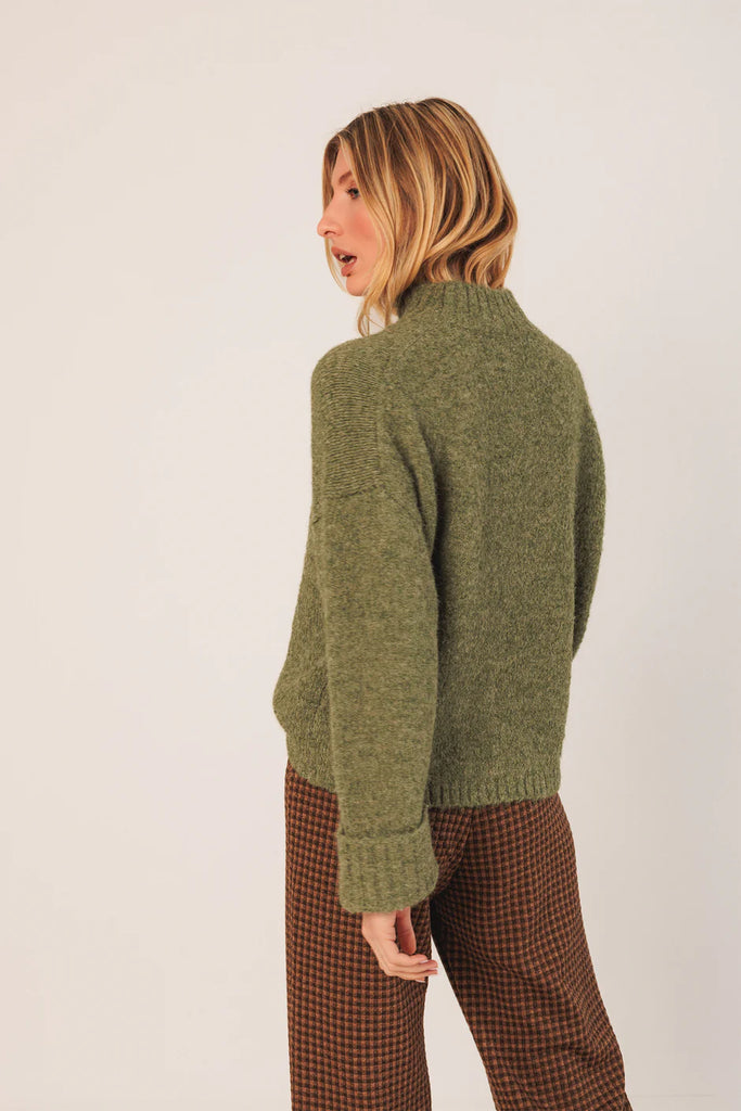 INDI AND COLD HIGH NECK GREEN KNIT
