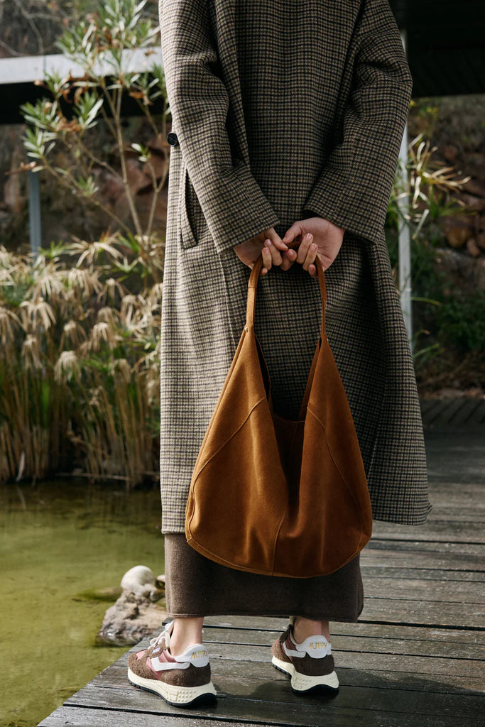 INDI AND COLD TAN SUEDE BAG