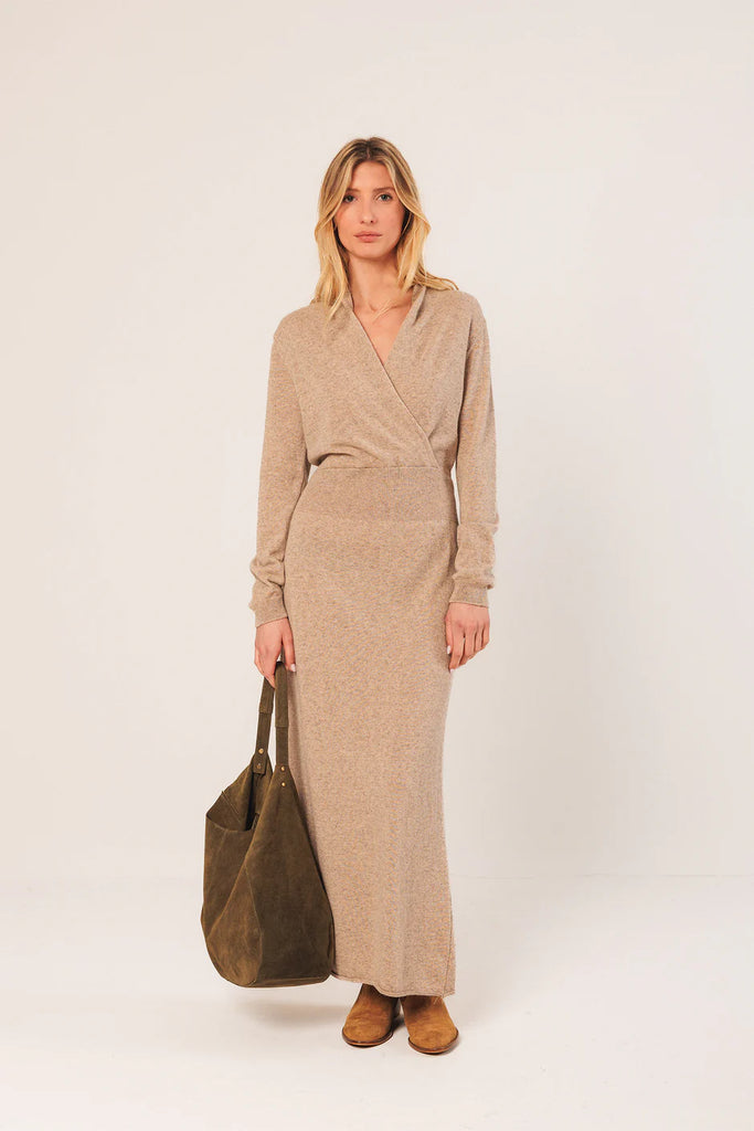 INDI AND COLD KHAKI SUEDE BAG