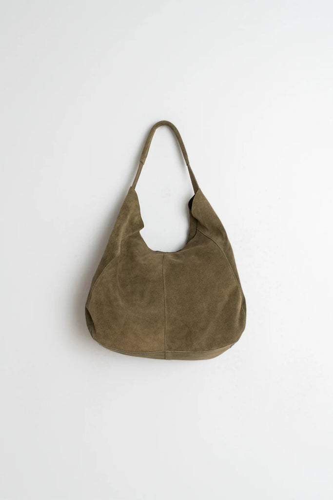 INDI AND COLD KHAKI SUEDE BAG