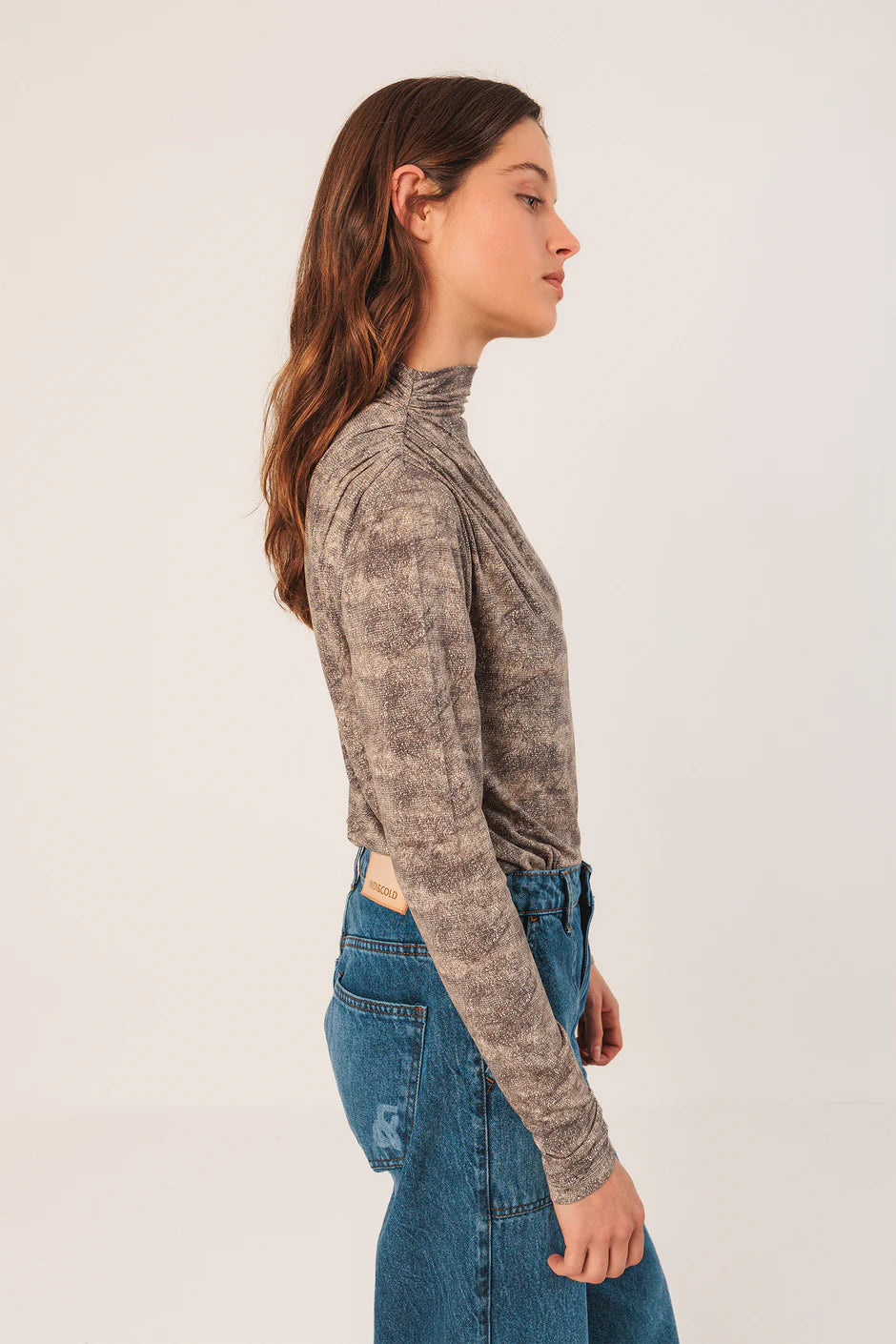 INDI AND COLD FINE NETTING PRINT HIGH NECK TOP - White Bicycle