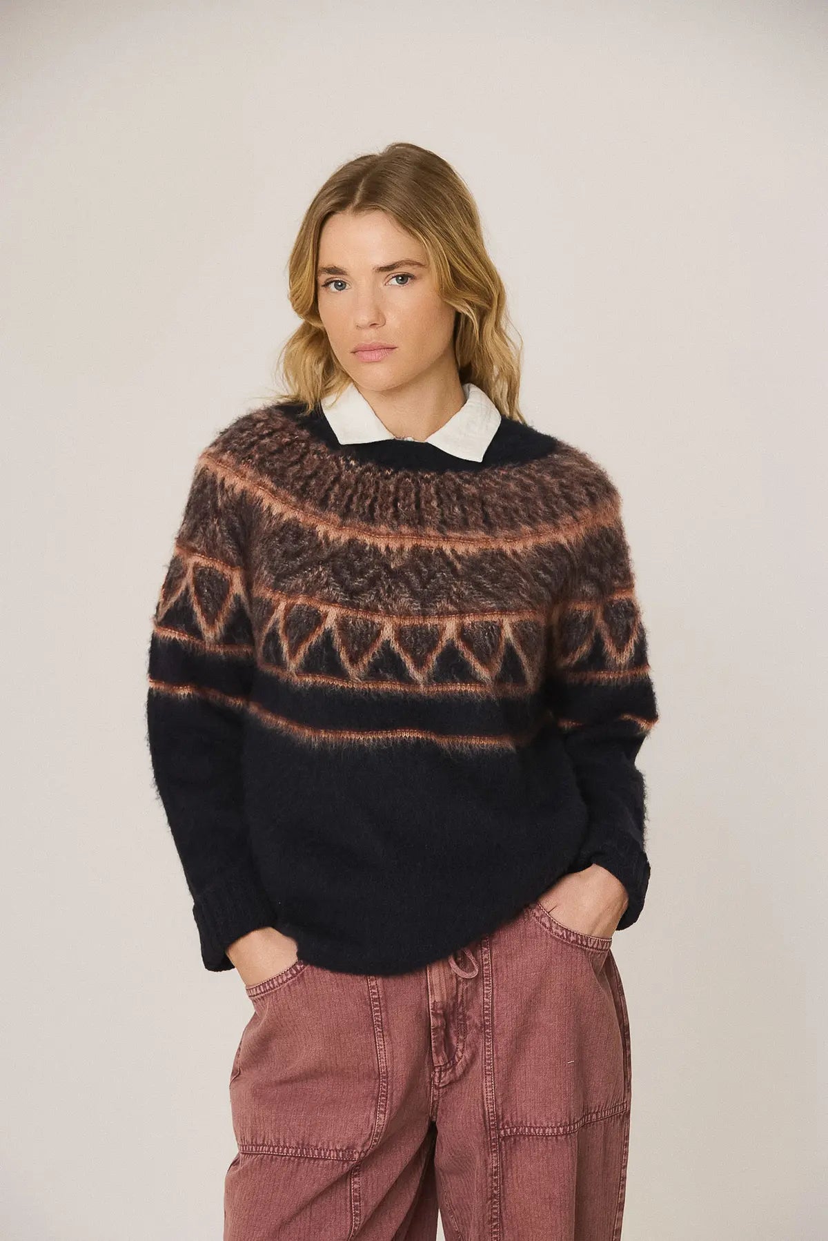 INDI AND COLD NAVY FAIRISLE KNIT