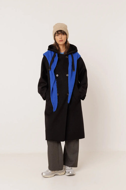 Indi and Cold Black Wool Coat with Hood (image 2 of 6)
