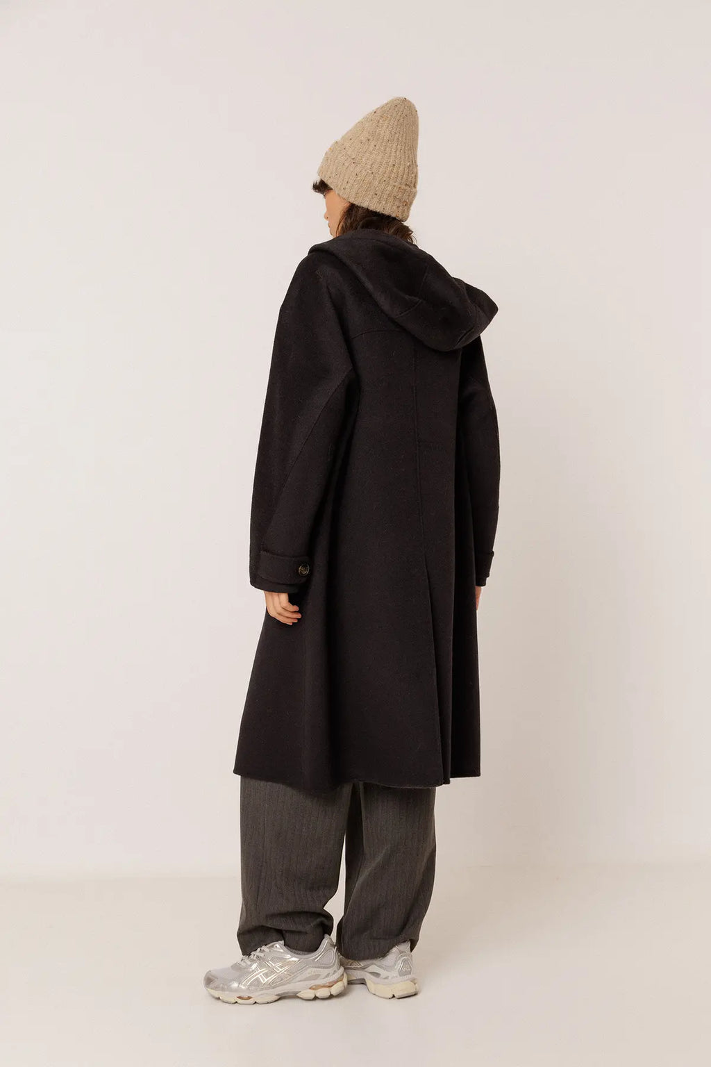 INDI AND COLD BLACK WOOL COAT WITH HOOD