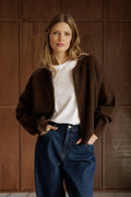 INDI AND COLD CHOCOLATE BOMBER STYLE CARDIGAN