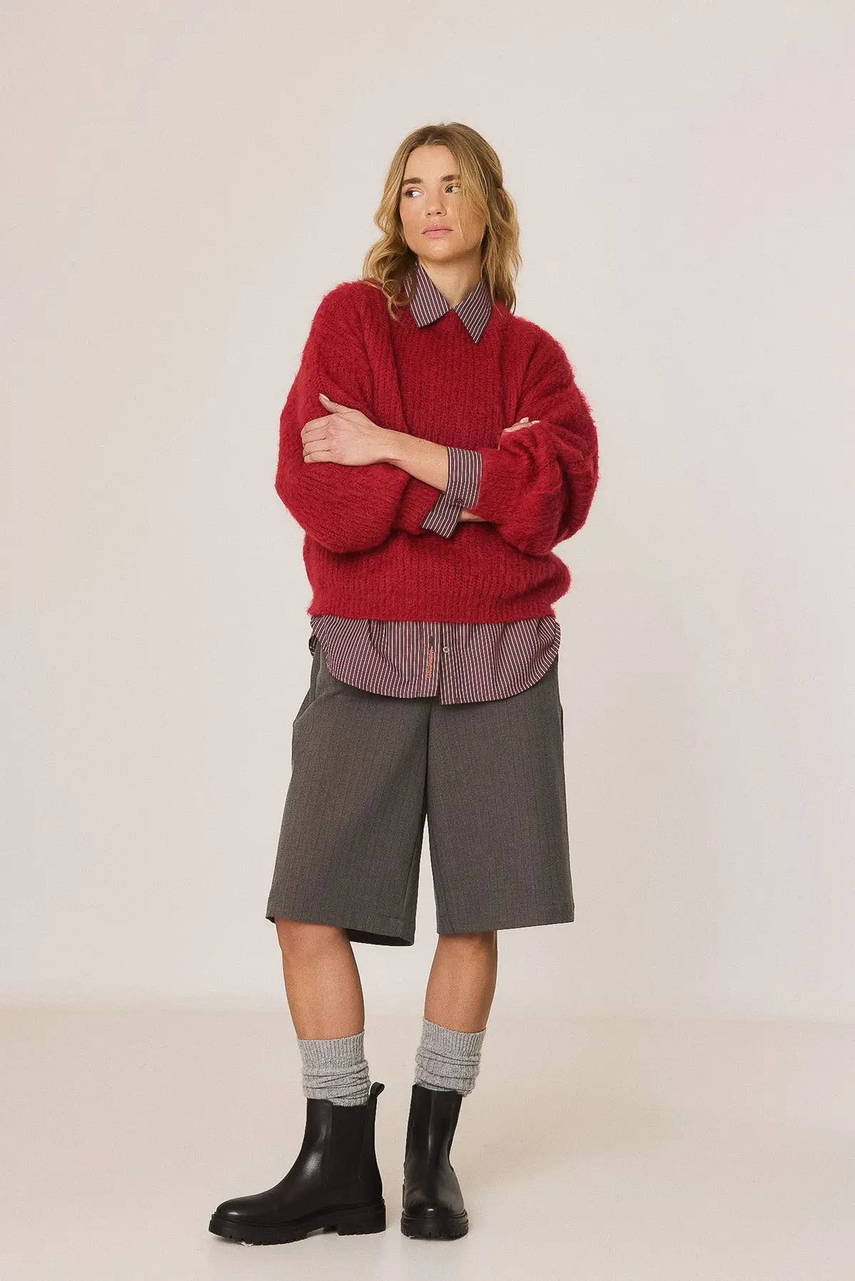 INDI AND COLD RED BRUSHED MOHAIR KNIT