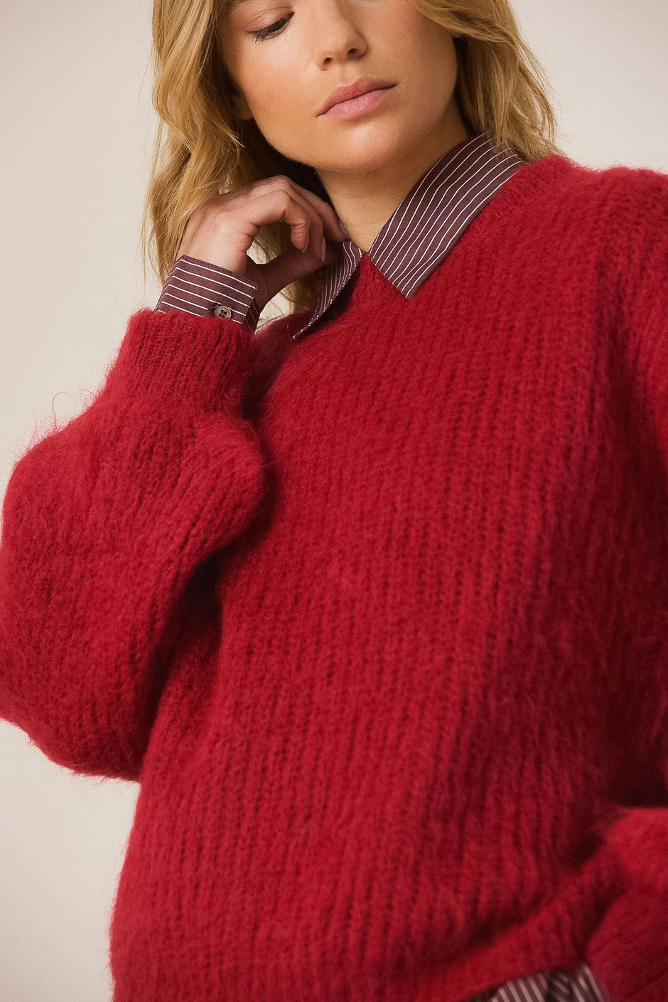 INDI AND COLD RED BRUSHED MOHAIR KNIT