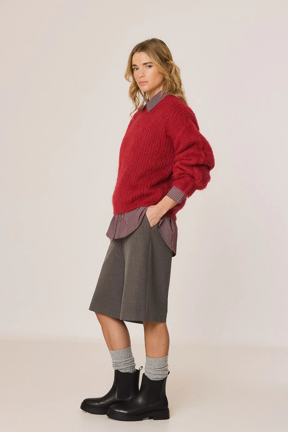 INDI AND COLD RED BRUSHED MOHAIR KNIT