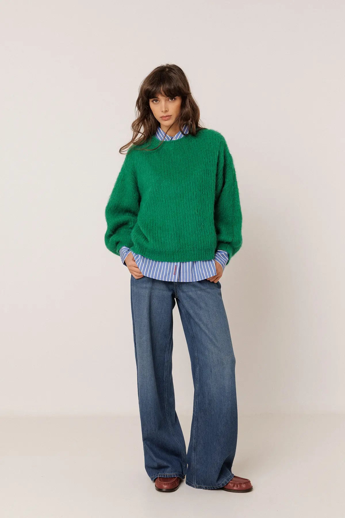 INDI AND COLD GREEN BRUSHED MOHAIR KNIT