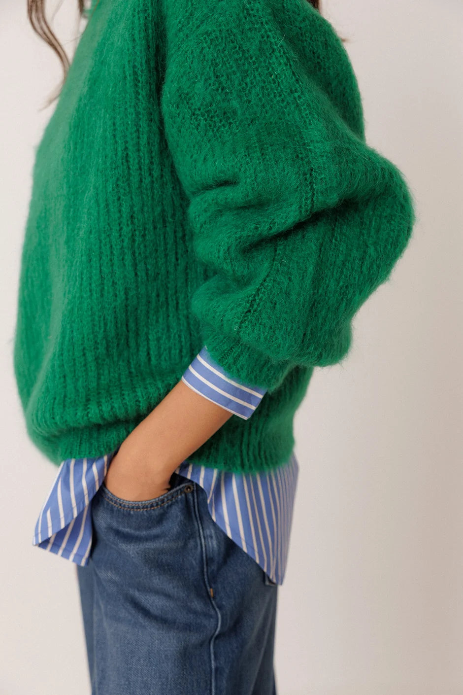 INDI AND COLD GREEN BRUSHED MOHAIR KNIT
