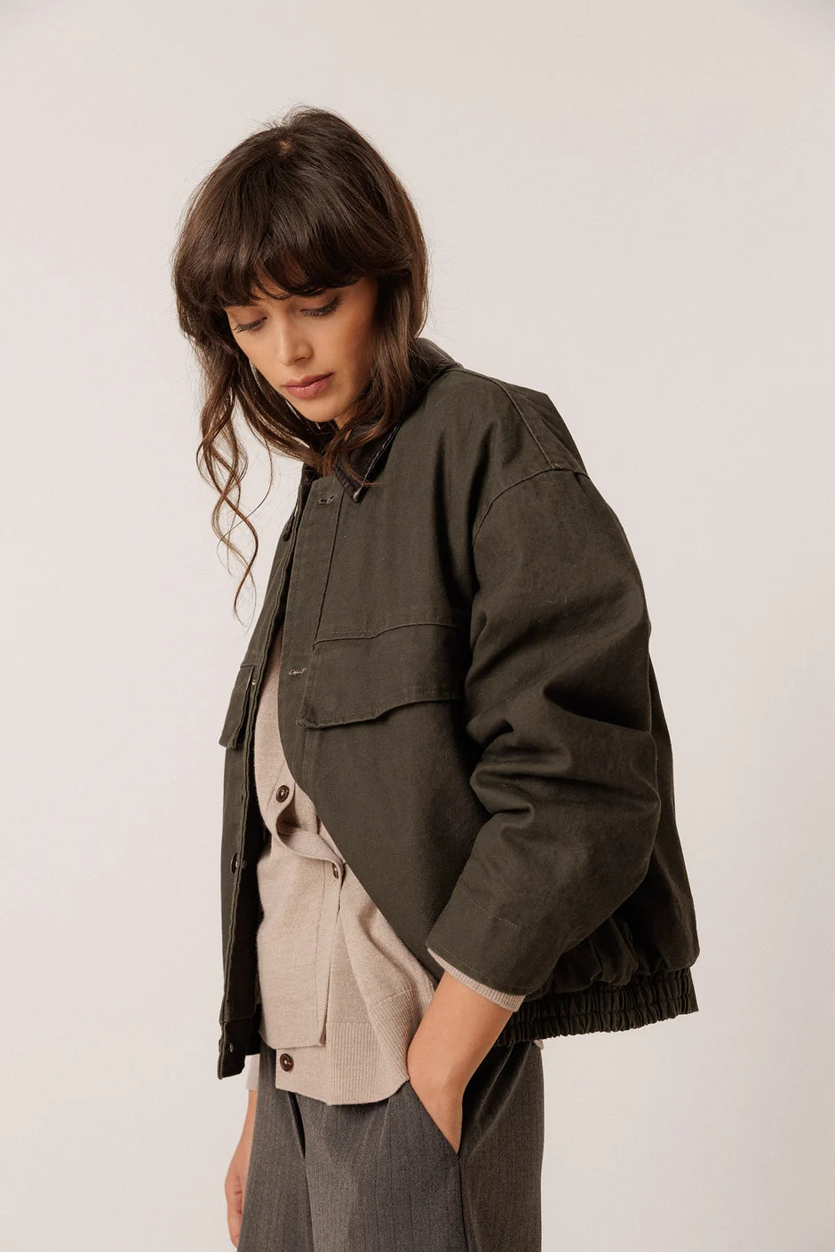 INDI AND COLD ANTHRACITE WASHED EFFECT QUILTED JACKET