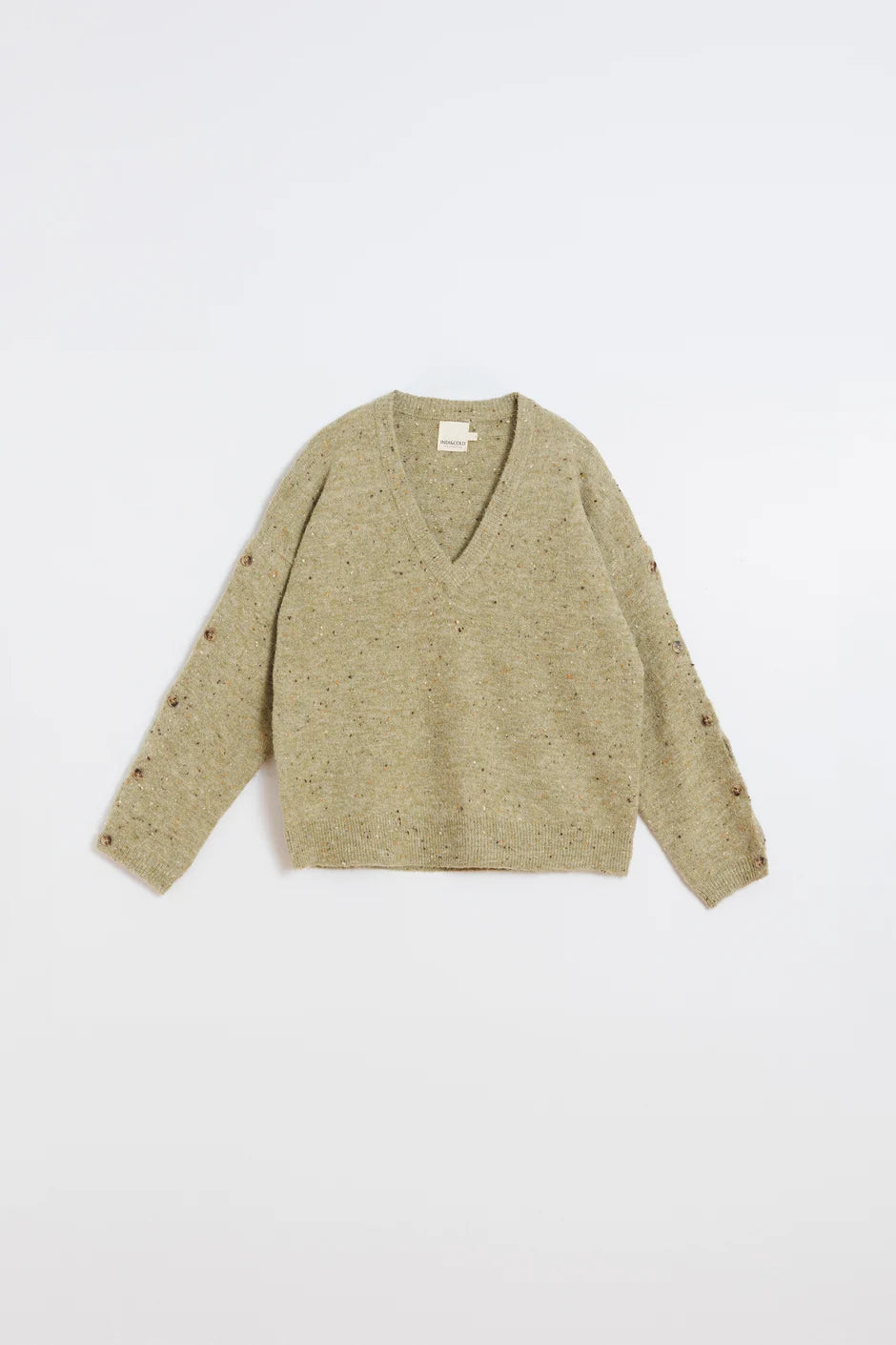 INDI AND COLD GREEN BUTTON SLEEVE KNIT