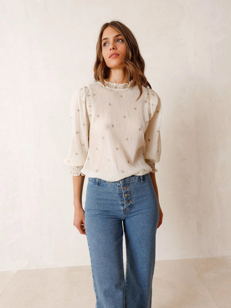 INDI AND COLD BLOUSE WITH EMBROIDERY DETAIL