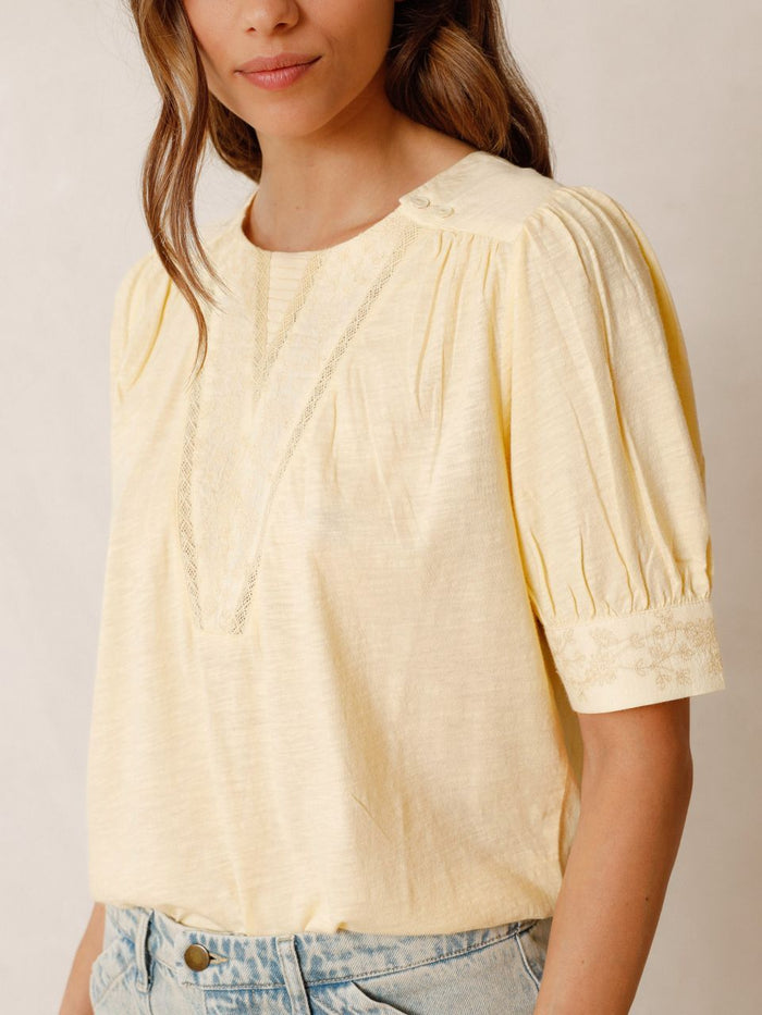 INDI AND COLD LEMON LACE INSERT TEE