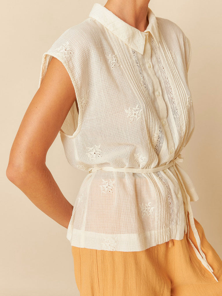 INDI AND COLD CREAM COTTON EMBROIDERED SHIRT