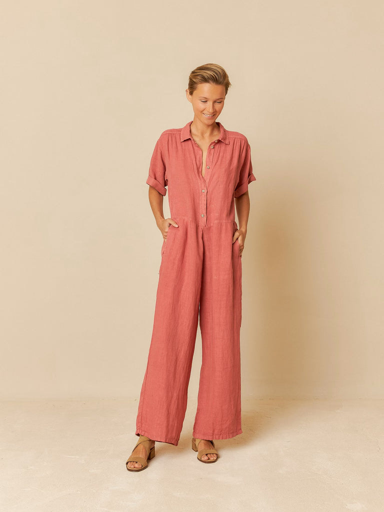 INDI AND COLD RASPBERRY LINEN JUMPSUIT