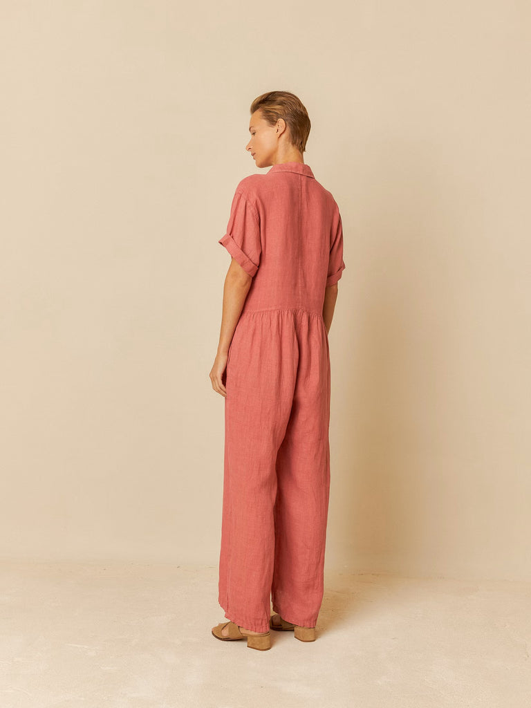 INDI AND COLD RASPBERRY LINEN JUMPSUIT