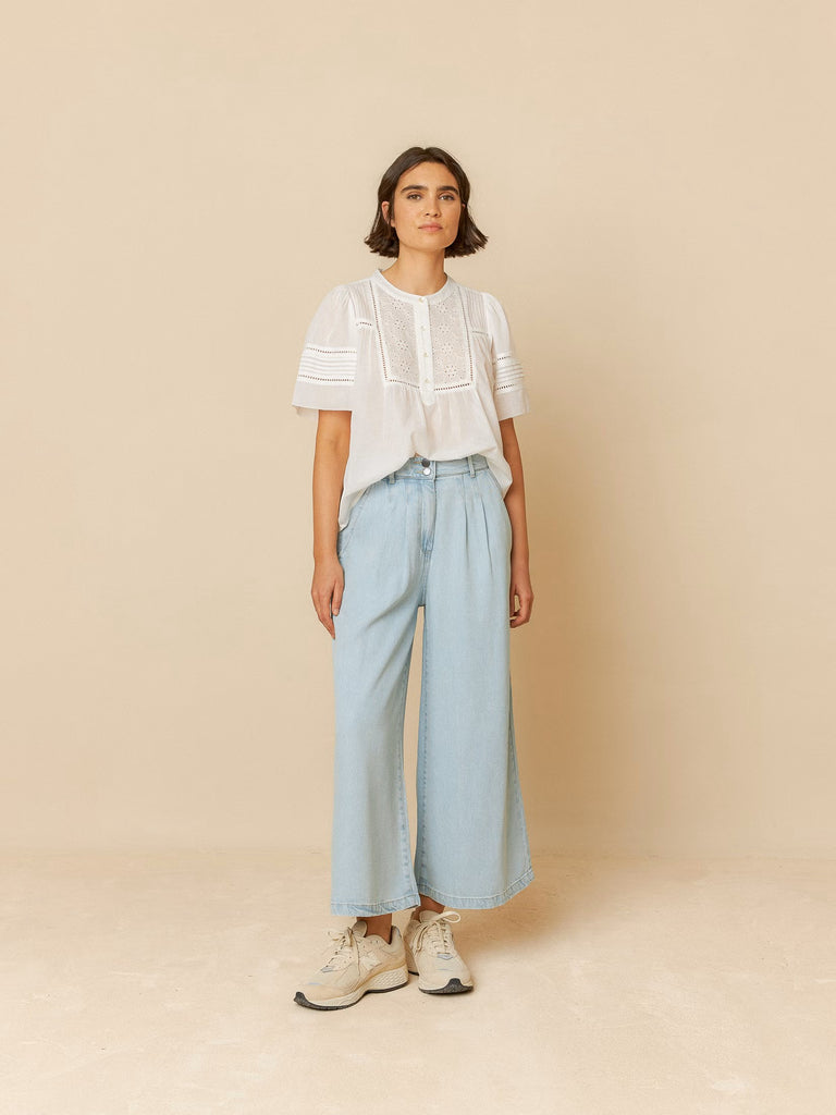 INDI AND COLD CREAM EMBROIDERED VOILE BLOUSE