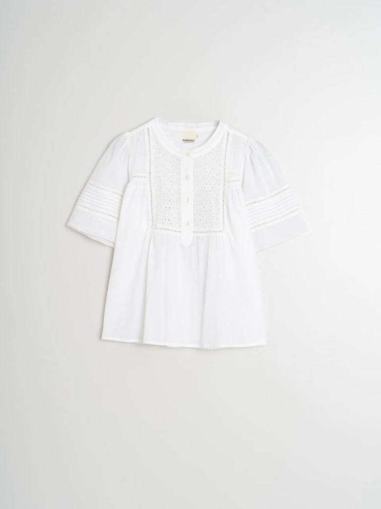 INDI AND COLD CREAM EMBROIDERED VOILE BLOUSE