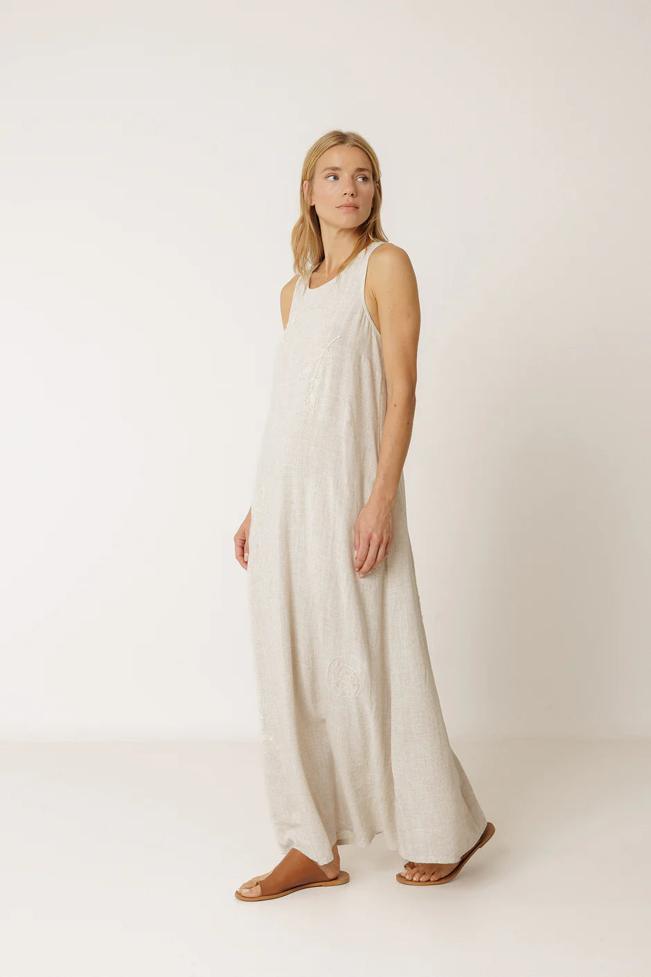 INDI AND COLD EMBROIDERED LINEN DRESS - White Bicycle