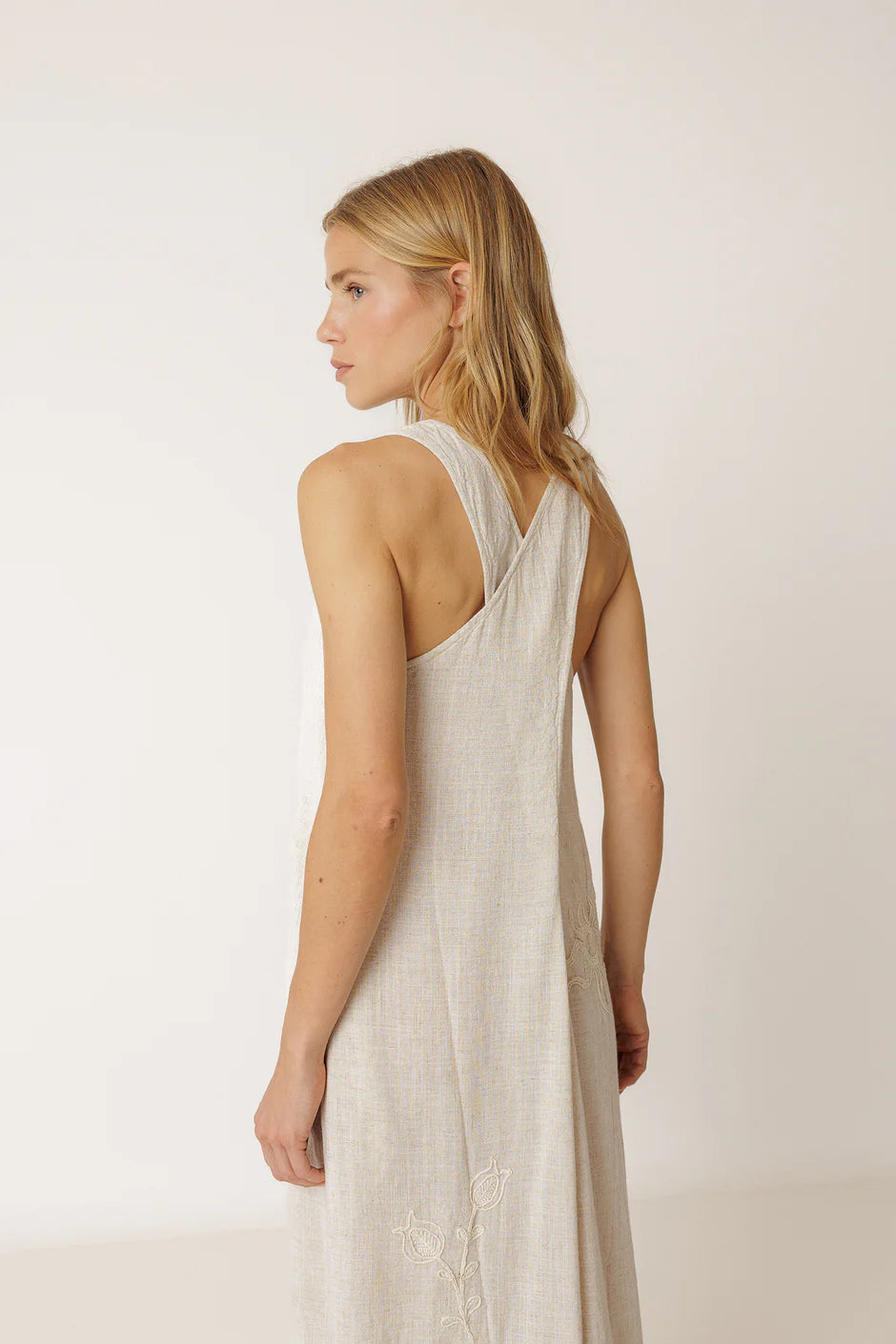 INDI AND COLD EMBROIDERED LINEN DRESS - White Bicycle
