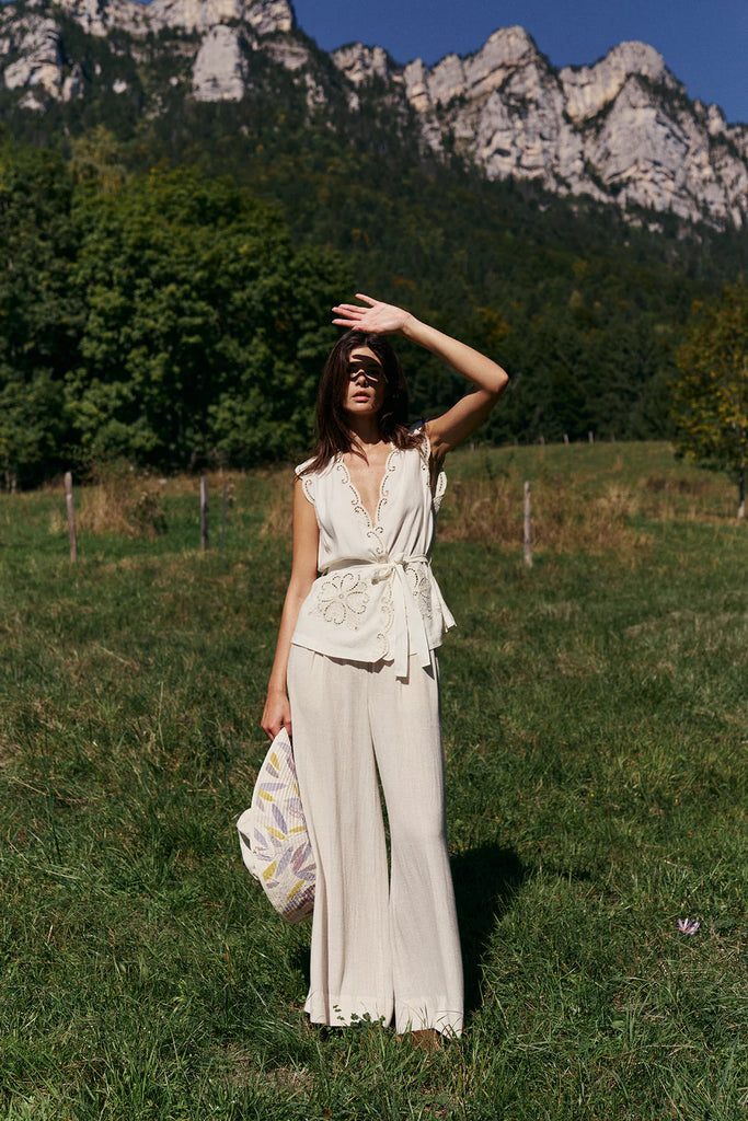 INDI AND COLD NATURAL FLOWY PANT - White Bicycle