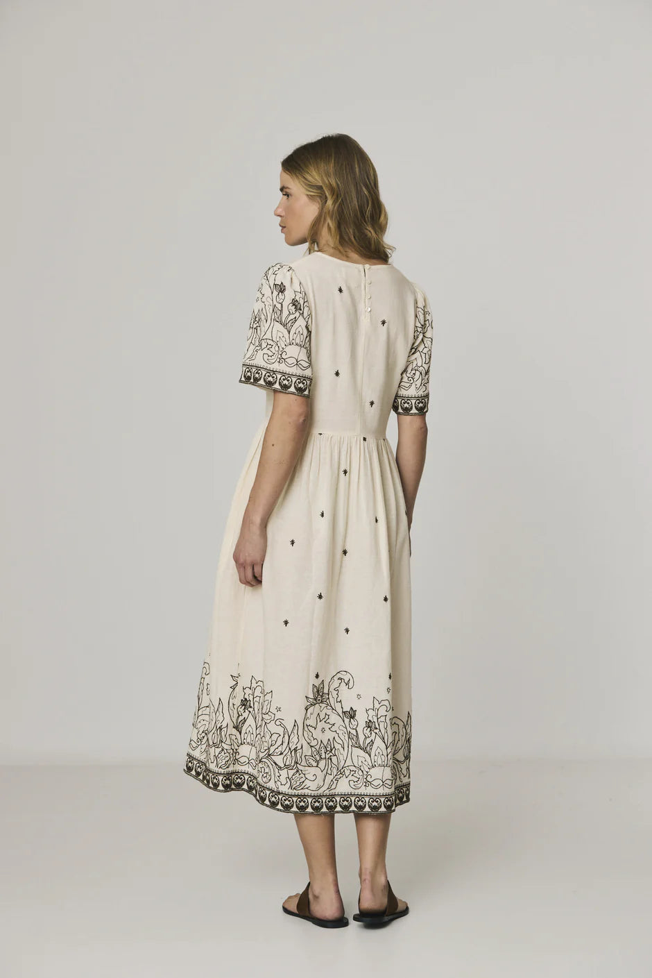 INDI AND COLD NATURAL EMBROIDERED DRESS - White Bicycle