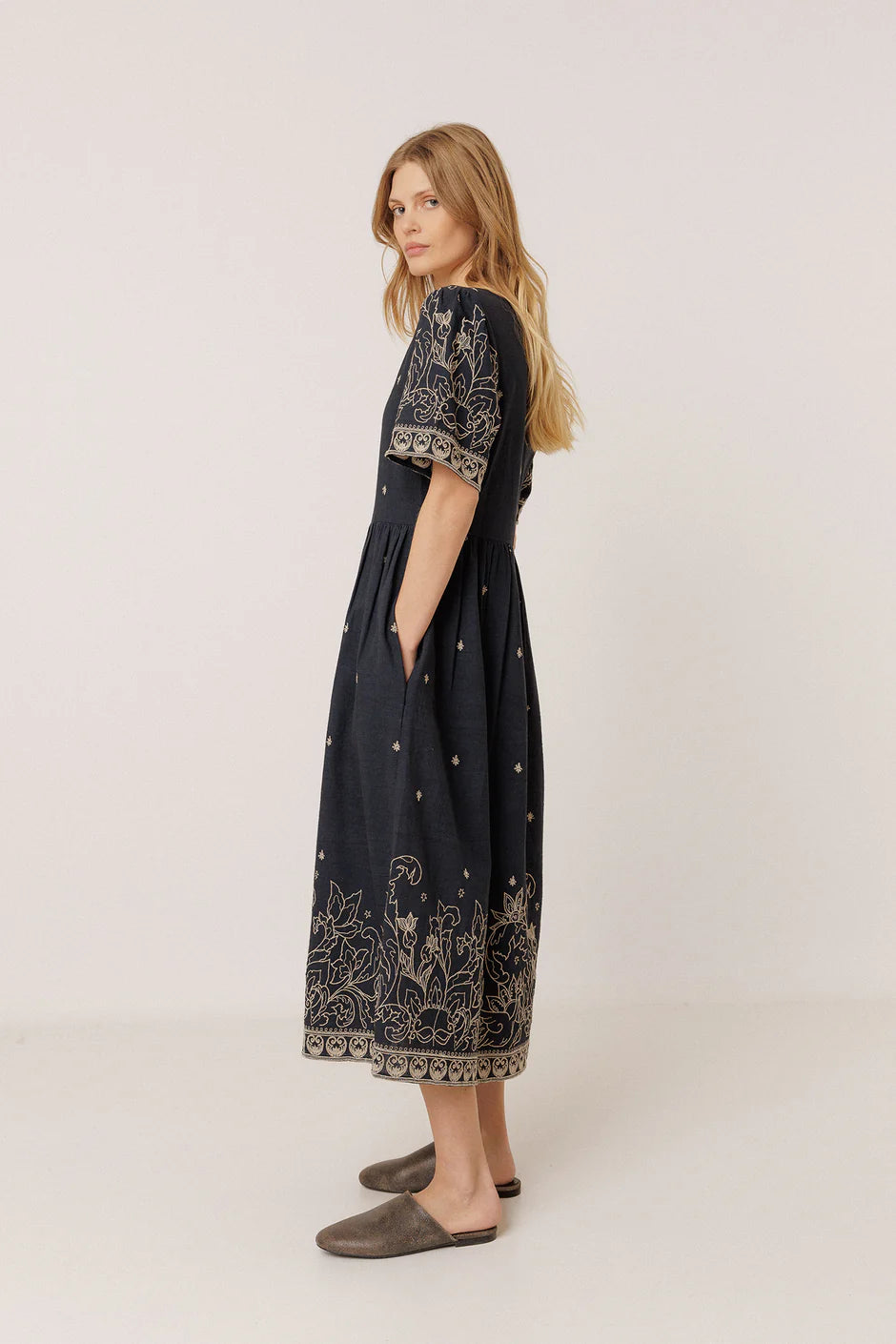 INDI AND COLD NAVY EMBROIDERED DRESS - White Bicycle