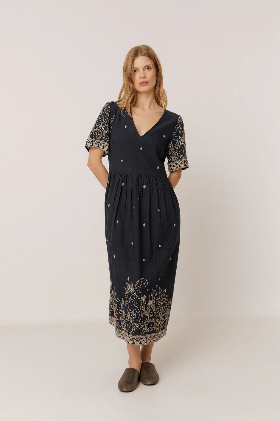 INDI AND COLD NAVY EMBROIDERED DRESS - White Bicycle