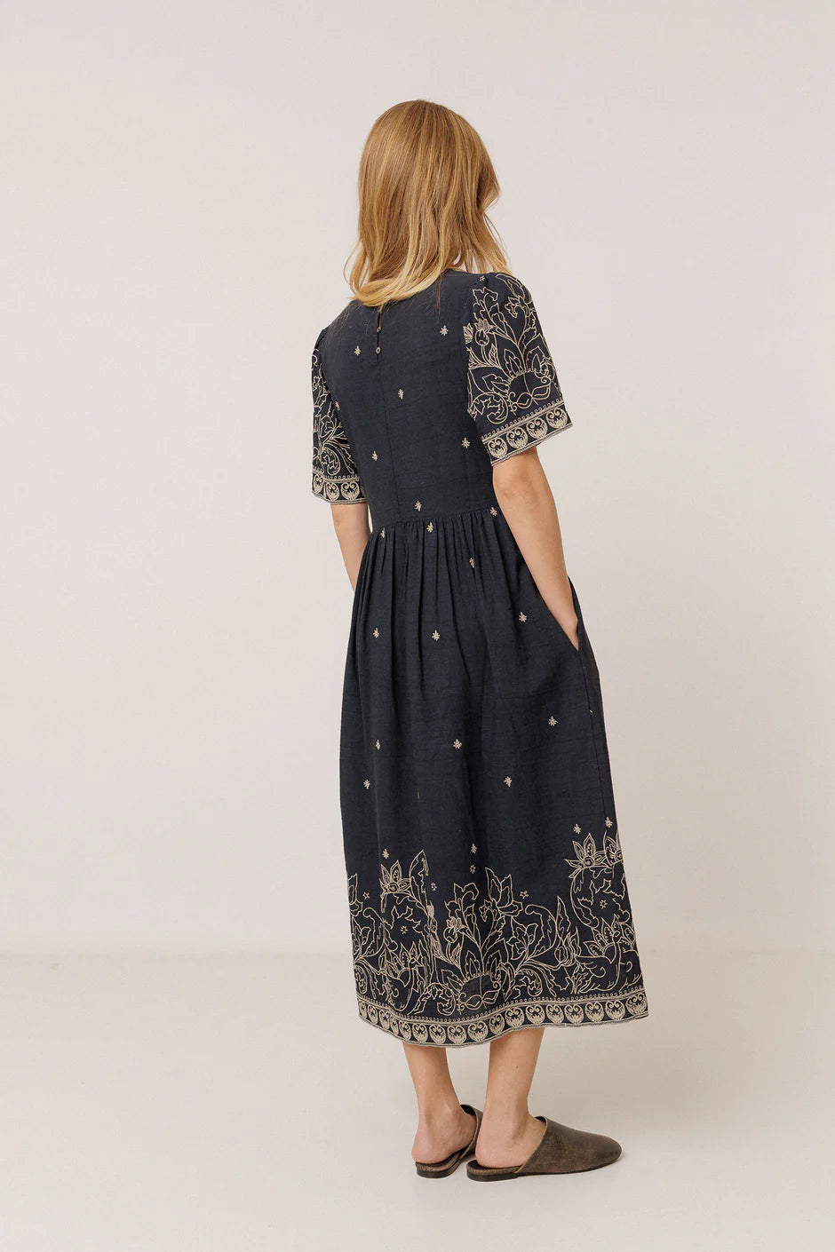 INDI AND COLD NAVY EMBROIDERED DRESS - White Bicycle