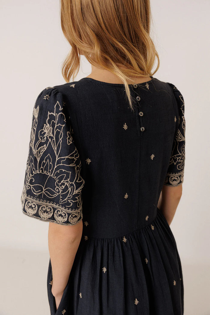 INDI AND COLD NAVY EMBROIDERED DRESS