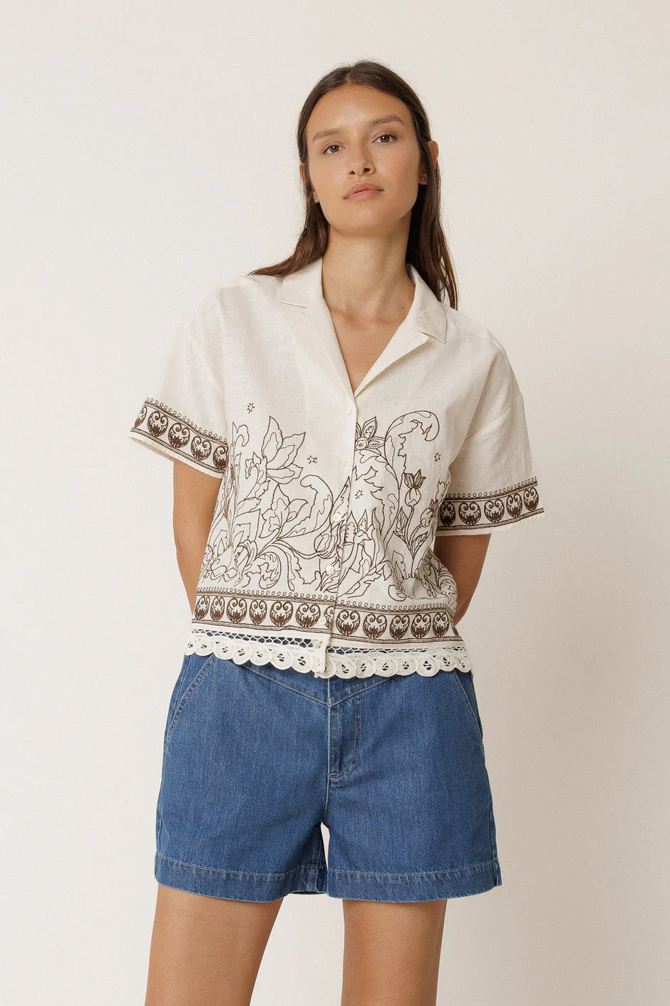INDI AND COLD NATURAL EMBROIDERED SHIRT - White Bicycle